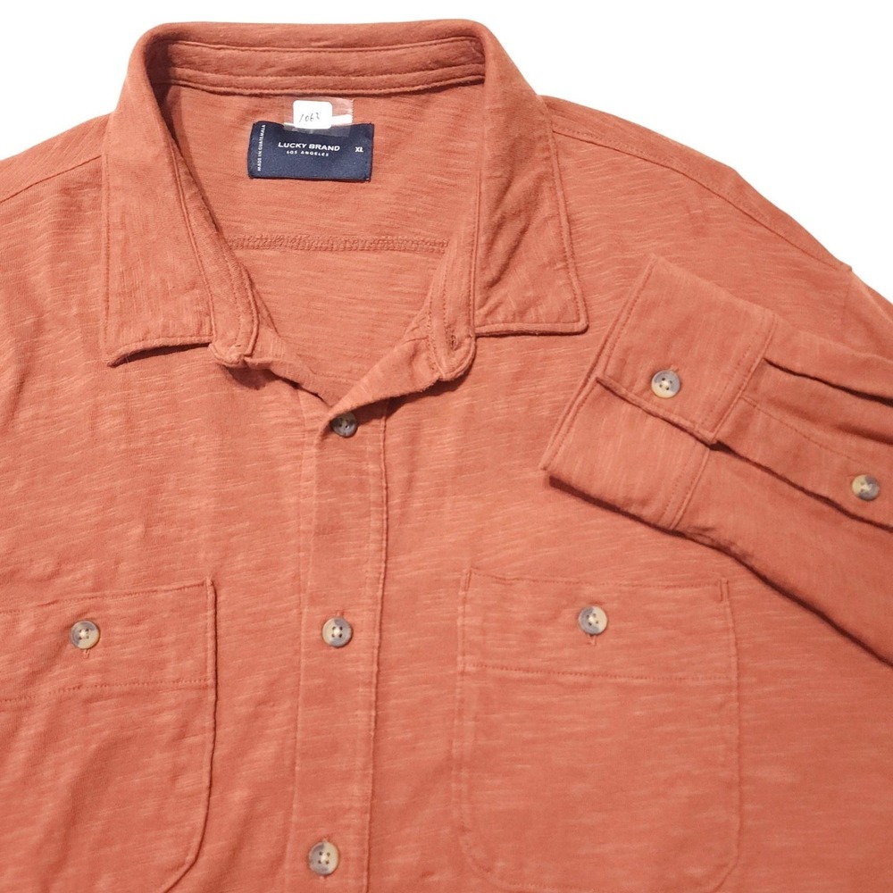 Lucky Brand Shirt Mens XL Orange Solid Long Sleeve Button Up Slu0b Jersey Casual